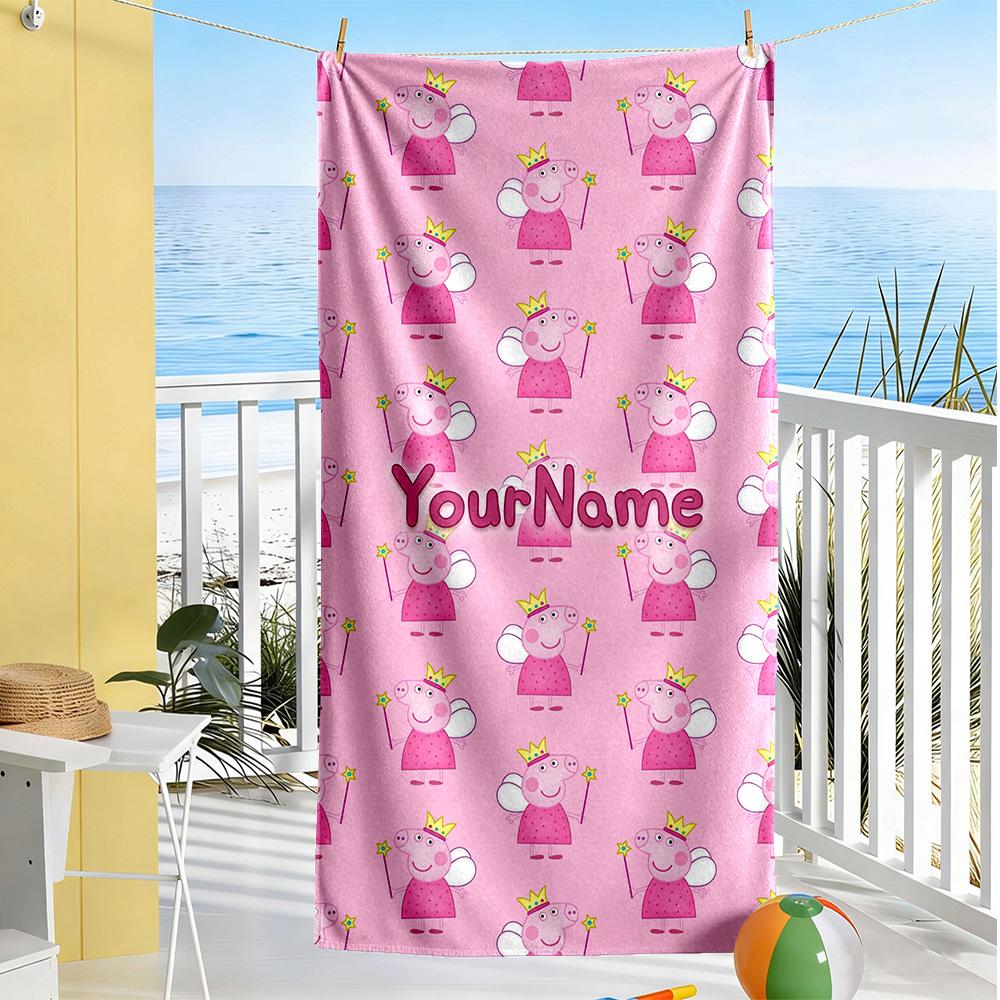 Peppa Pig Customize Your Name Beach Towel Soft Durable Quick-Dry Suitable for Sports Travel Swimming Yoga Bathroom Beach And Pool