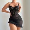 Сексуальная кружевная прозрачная женская сорочка, сетчатая ночная рубашка, просвечивающее платье-бэбидолл для мини-платья на тонких бретельках