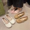 Women's Spring Shallow Mouth Mary Jane Single Shoes Round Head Buckle One Word Pleated Temperament Belt Retro