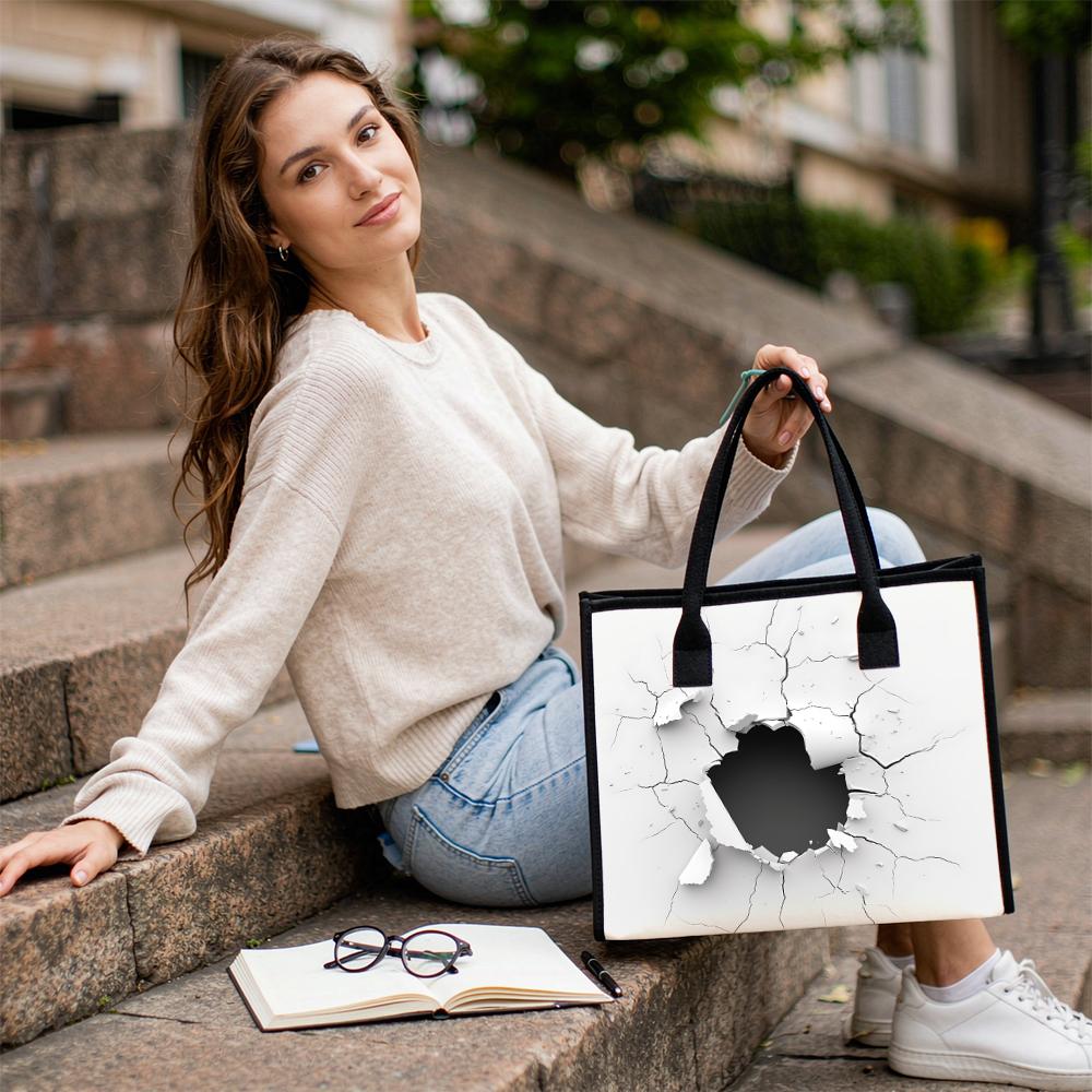 Cracked Hole Fashion Tote Bag Casual Daily Large Capacity Handbag for Shopping Travel Outdoor Use