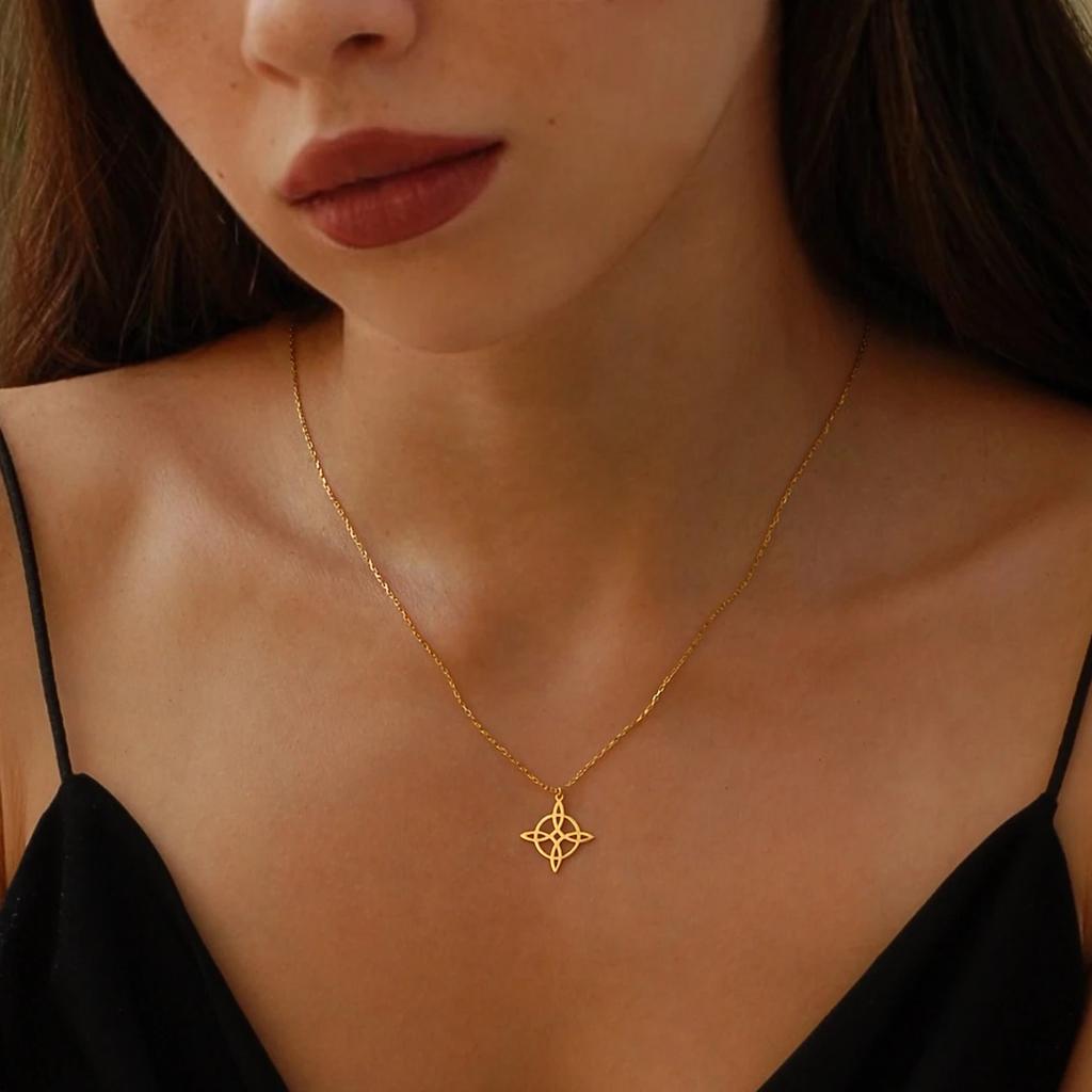 Stainless Steel Jewelry Wiccan Witch Knot Pendant Necklace Women Amulet Witchcraft Jewelry Geometric Necklace Birthday Gift