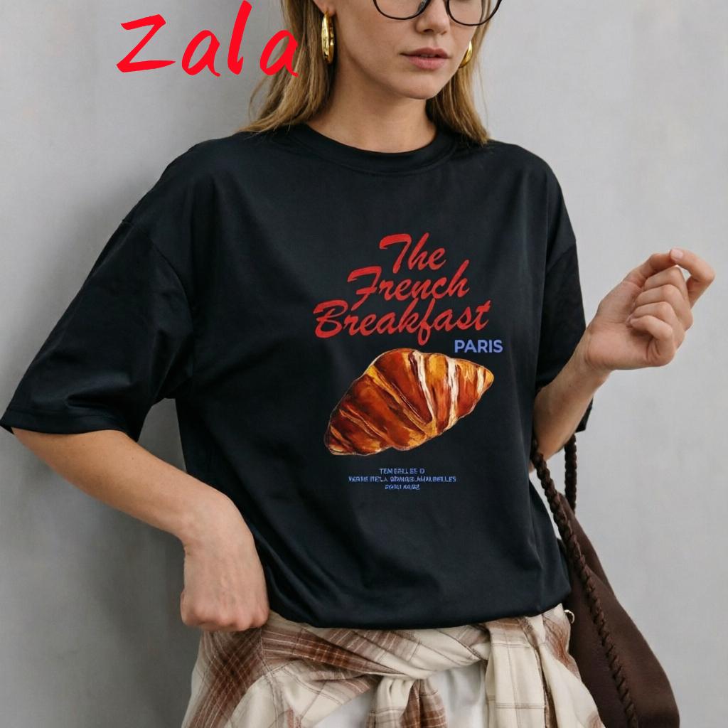 Casual And Cute European And American Sweet Croissant Printed Unisexs Tshirt Summer Casual Short Sleeved Unisexs Clothing Tops