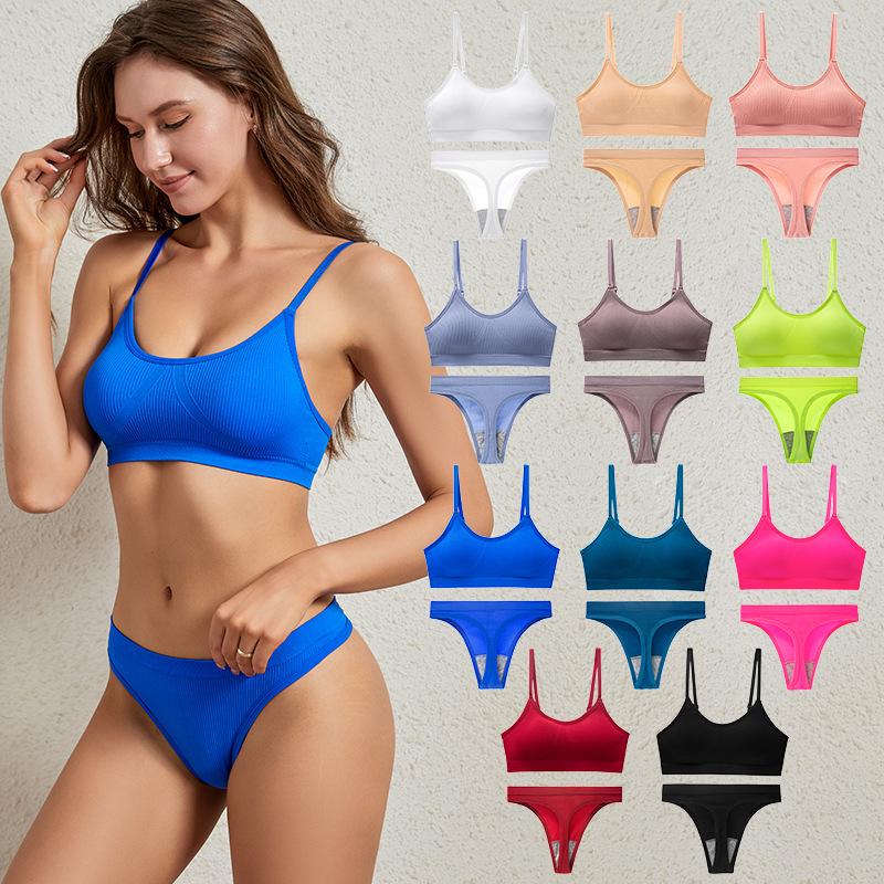 2Pcs Underwear Set Bra Set Women Panties Sexy G-String Seamless Bralette Female Wire Free Bra Sexy Panty Set Lingerie Soft Tank Crop Top Sleeping Bra