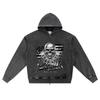 DTG Print Knitted Denim Zip-Up Hoodie Skull Brigade Brother Print Zipper Hoodies