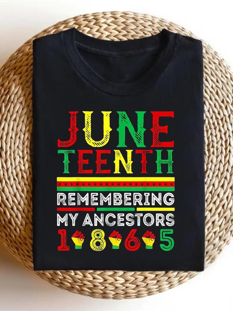 Men'S Vintage Juneteenth T-Shirt Remembering My Ancestors 1865 Design, Retro Round Neck Casual Tee Suitable for Family Gifts, Historical Apparel for J