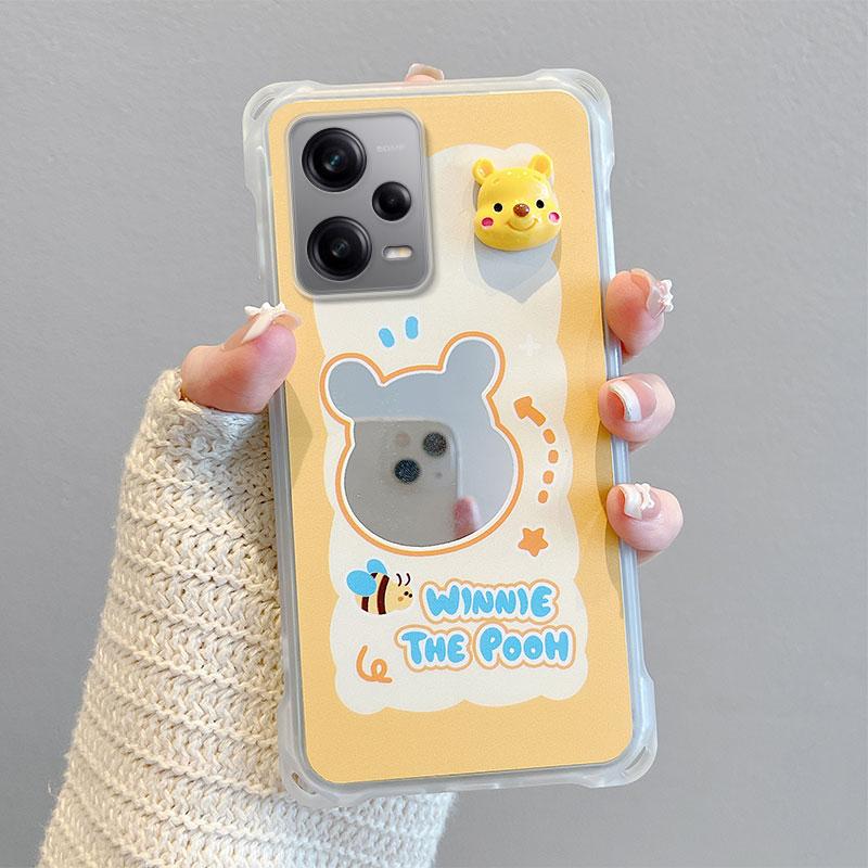 KEYSION Чехол для телефона с ремешком через плечо для Redmi Note 12 Pro 5G, милый мультяшный длинный шнурок, зеркальный противоударный чехол для Redmi Note 12 4G