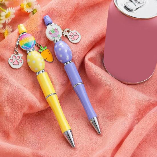 Decorative Ballpoint Pens 6 Sets Easter Beadable Pen Kit, DIY Crafting Set Fun Stationery Supplies with Beads Charms for Office School, Gifts