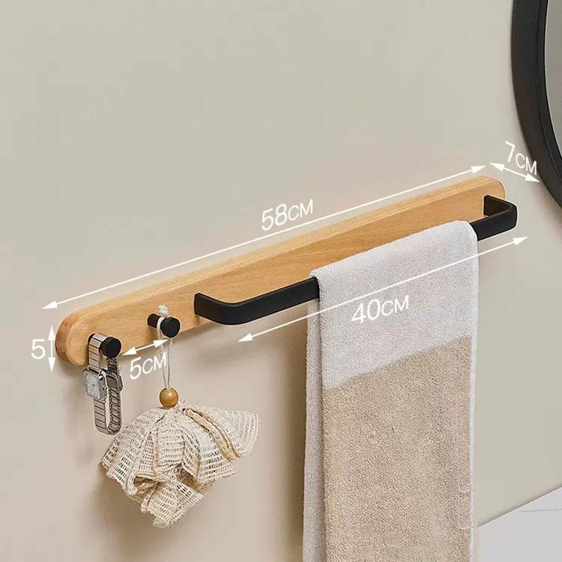 Walnut Bathroom Towel Bar With Hook Wall-mounted Toilet Coat Hook Wood Towel Rack Black Bath Towel Rack Bathroom Accessories