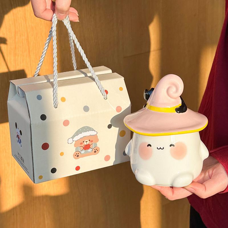 Хэллоуин милая чашка-привидение девушка керамическая кружка с крышкой ложкой офисная парная кофейная чашка сувенир