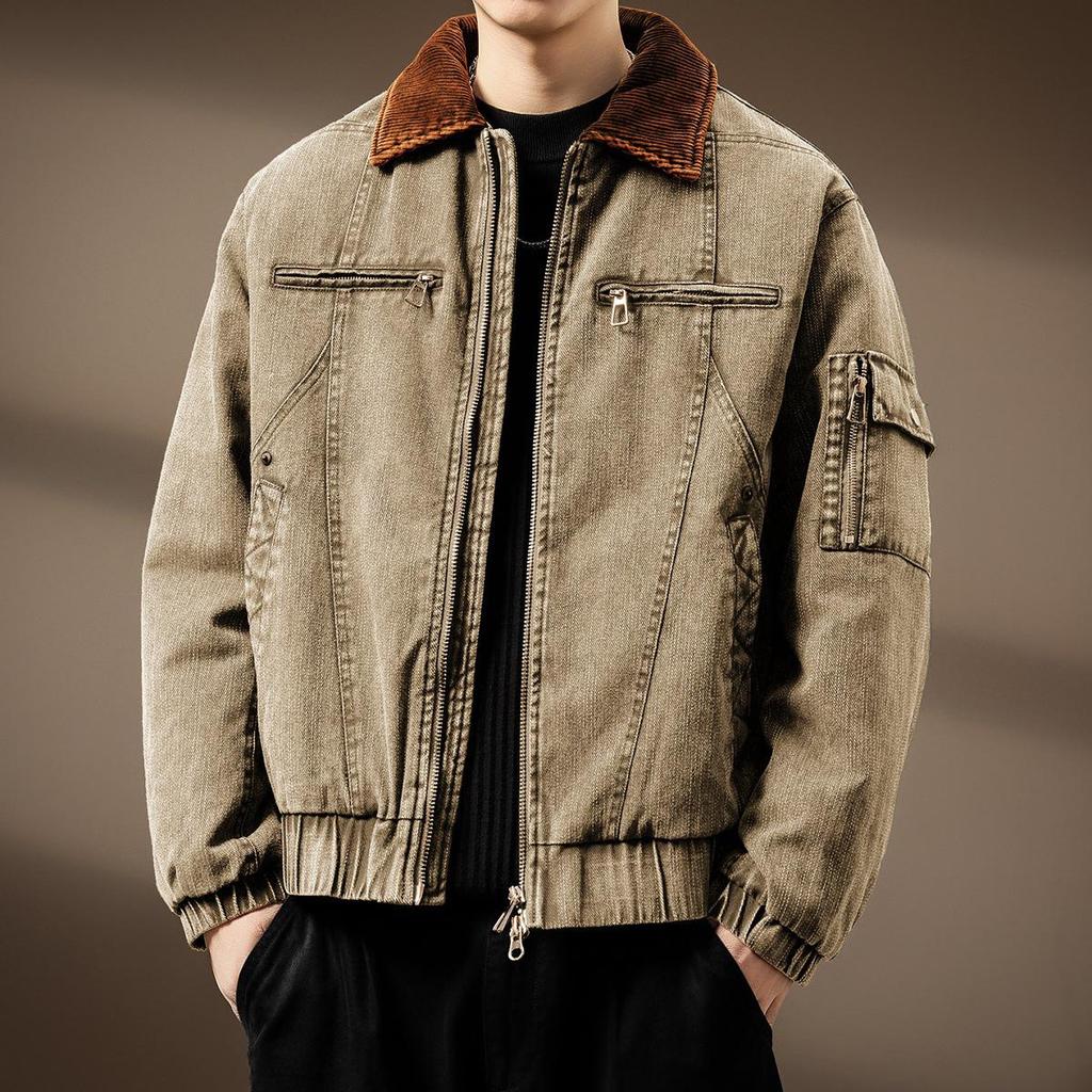 2025 Men's High-End Detroit Denim Workwear Jacket with White Duck Down Filling