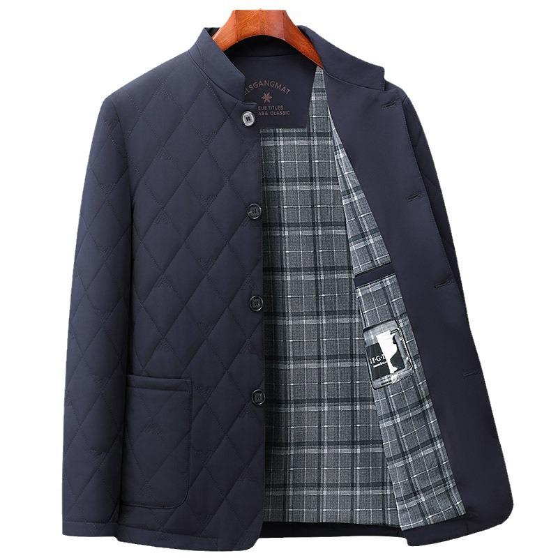 Стеганая мужская куртка средней и длинной длины с воротником-стойкой, повседневная термоодежда с стеганой подкладкой для мужчин среднего возраста, для отцов