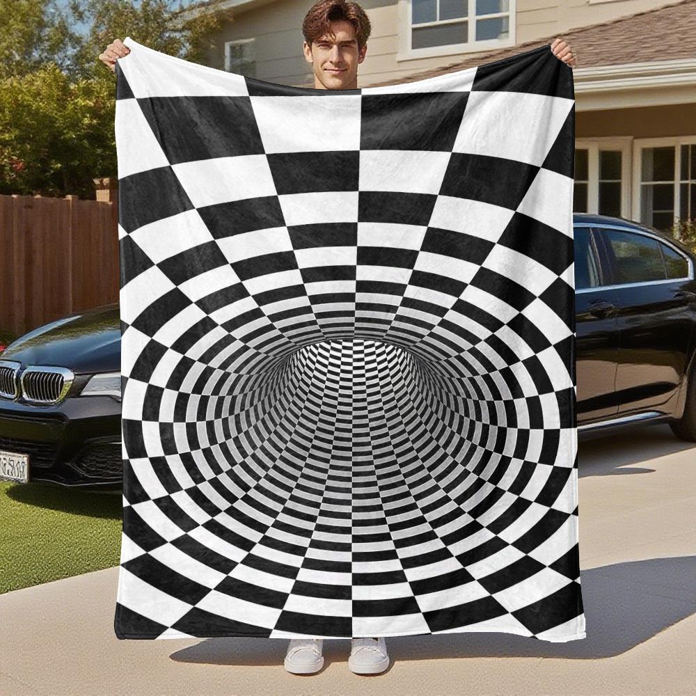 1PC Checkerboard TunnelOutdoor Flannel Blanket - Soft Plush Decor for Picnics, camping, Bedroom, Playroom, Office, or Lunch Break 1338A