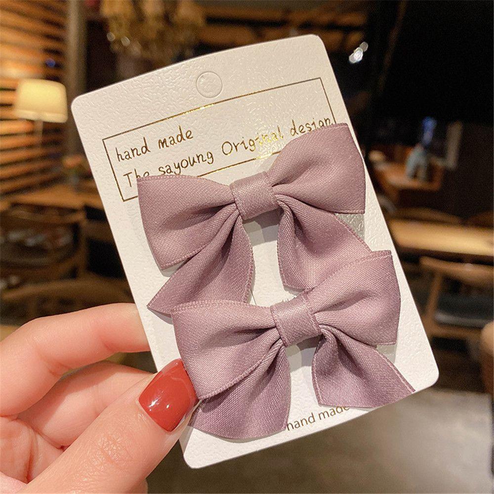 2Pcs Cute Little Girl Solid Color Bowknot Barrettes Baby Hairpins Kids Hair Clips Bow Headgear