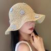 Women's Floral Straw Hat Summer Seaside Sun Protection Sun Bucket Hat Foldable Vacation Style Hollowed-Out Woven Hat for Outings