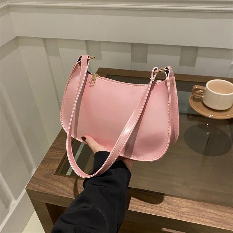 Retro fashion glossy PU leather shoulder bag casual commuting women's handbag single shoulder crossbody bag