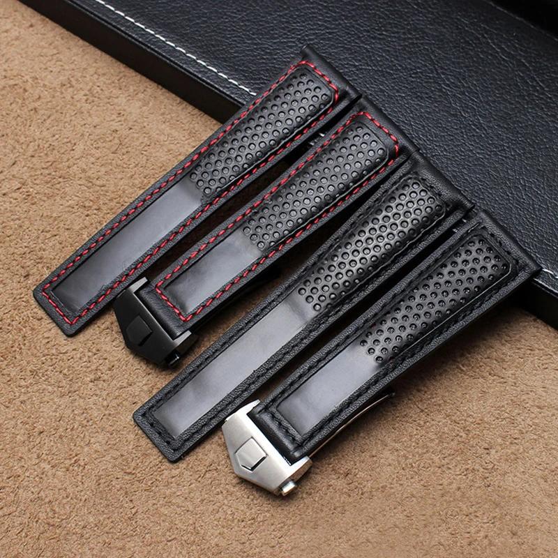 Genuine Leather Watch Band For Tag Heuer Carrera Diving Monaco F1 Series Breathable Watch Straps 22mm Men's Watch Chain