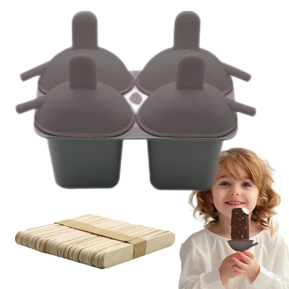 Silicone Popsicle Molds 4 Grids Food Grade Reusable Ice Pop Maker Silicone 50 Sticks Easy Release Homemade Icecream Maker For