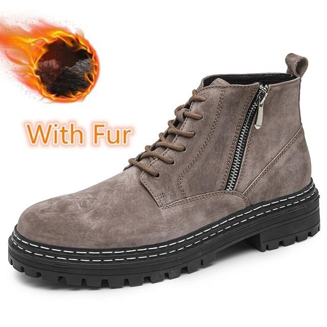 Fashion Cow Leather Suede Men Shoes Autumn Winter Casual Ankle Boots Outdoor Warm Snow Boots Lace -Up Zip Shoes Motorcycle Boots