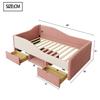 Upholstered Bed Sofa Bed,90*190cm,Multifunctional Bed,With Two Drawers and Guardrails,Skin-Friendly Velvet Fabric,without Mattress,Pink+Cream White