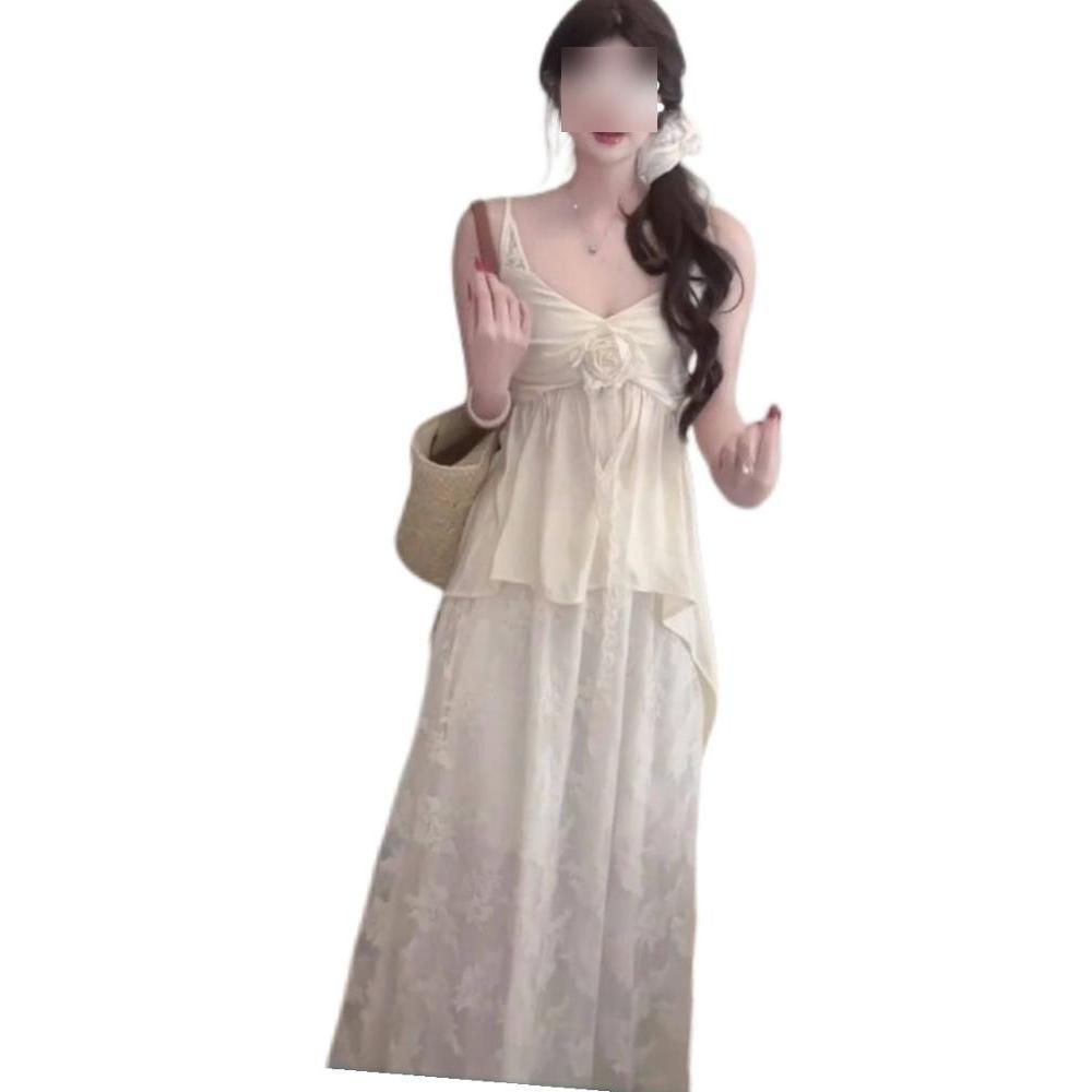 French Pure Desire Wind Sling Vest Top Lace Splicing Skirt Women's Design Dress Suit Summer