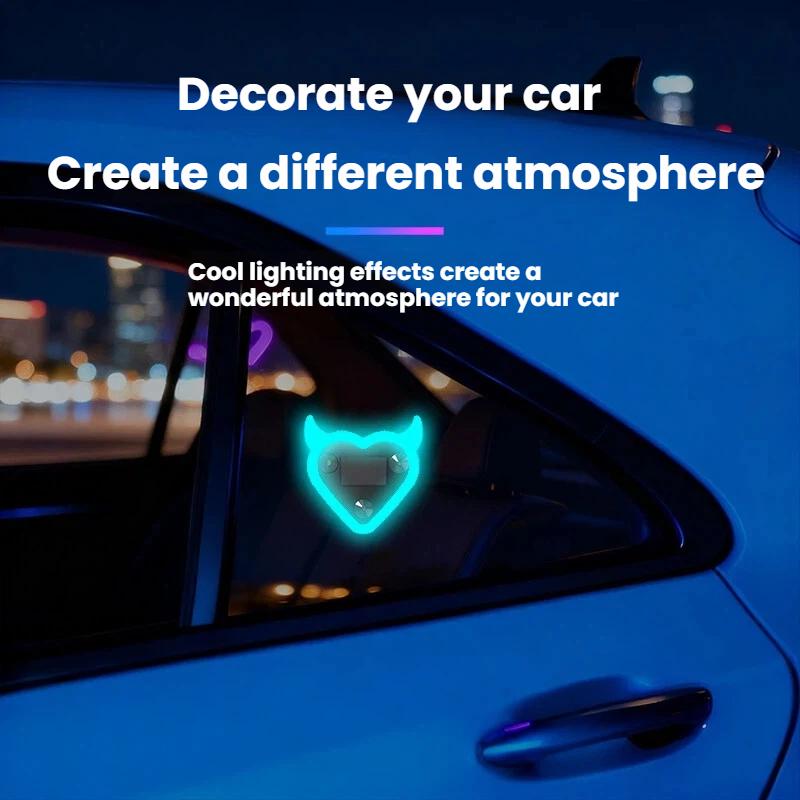 Solar Car Triangle Window Devil Heart Lamp Suction Cup LED Ambient Light USB Rechargeable Wiring Free Atmosphere Neon Light