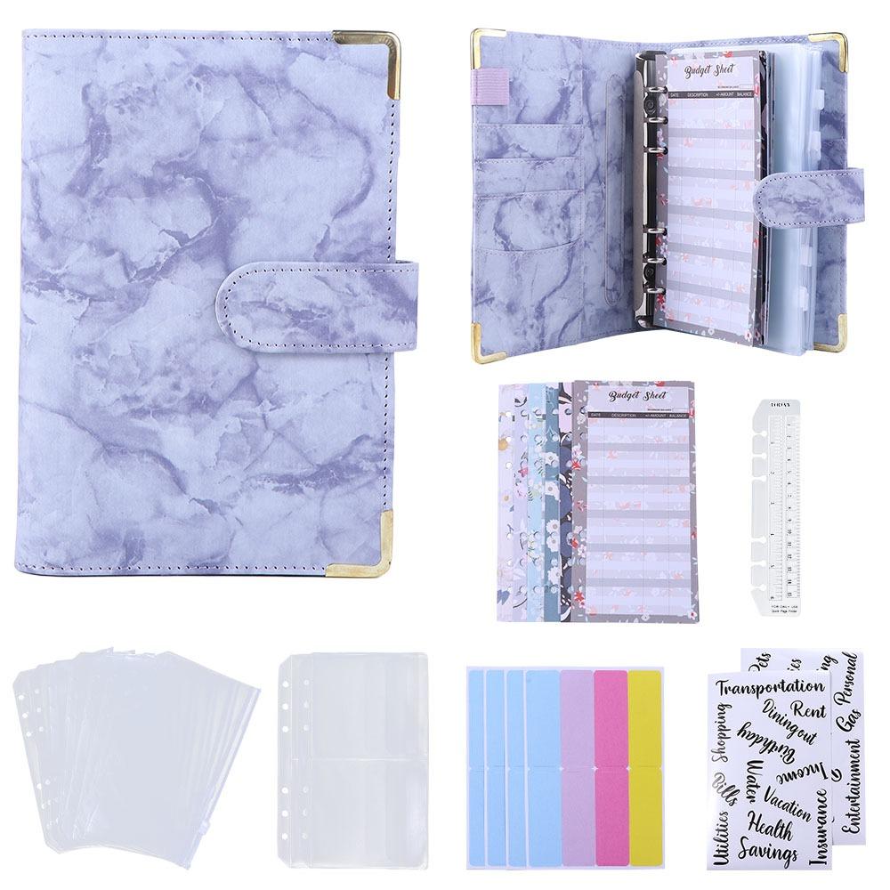 Планировщик бюджета Конверт на молнии Блокнот-биндер Мраморный планировщик бюджета Мраморный блокнот Биндер на 6 кольцах