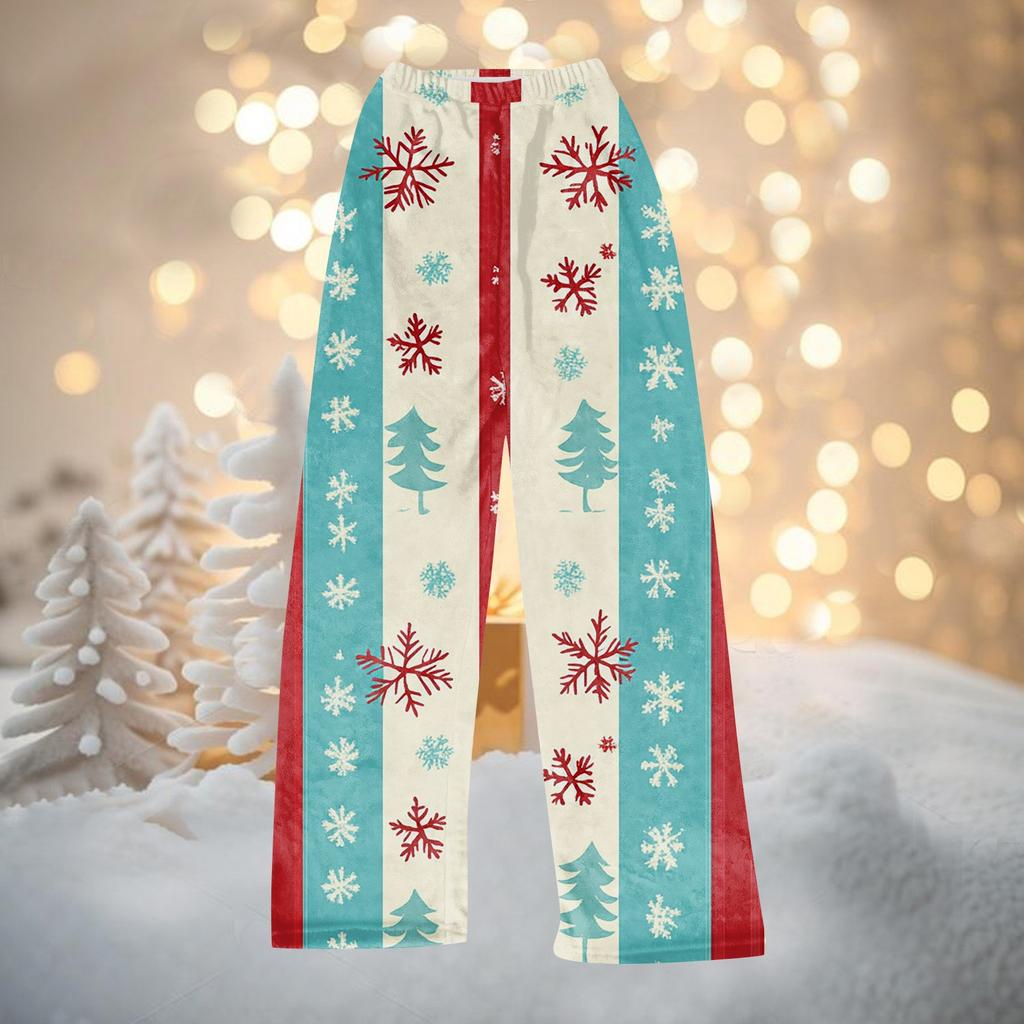 Women Autumn Winter Pants Full Length Long Trousers Christmas Printed Pants