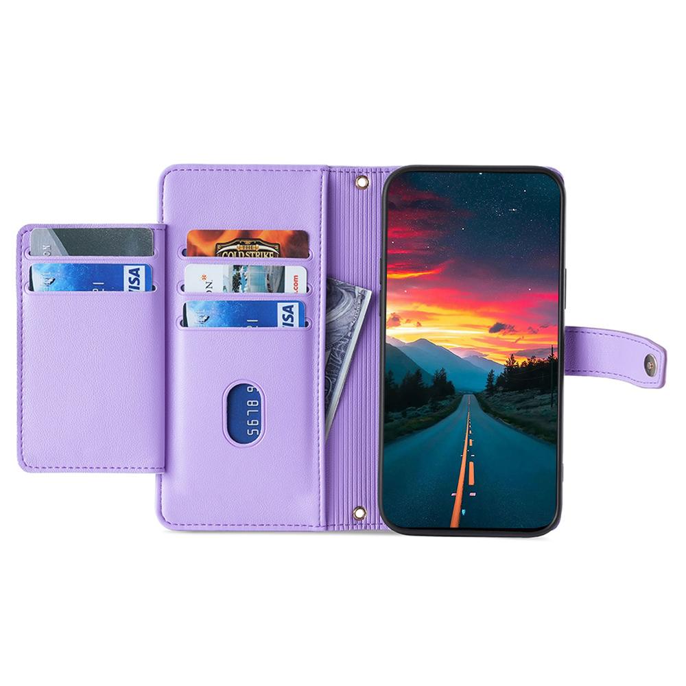 Кожаный чехол-кошелек на молнии для Samsung Galaxy M15 5G с 2 ремешками