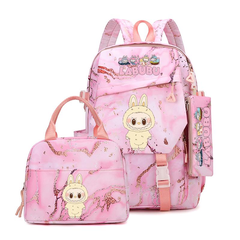 3Pcs/set Cute Printed Backpack Lunch Bag Pencil Case Teen Child Girl Kid Schoolbag Student Bookbag Knapsack Women Travel Bag Gift