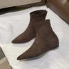 Сапоги-ботильоны на скрытой платформе, с острым носком, женские, осенне-зимние, новые, из замши, эластичные, французские, универсальные, маленькие, нюдовые