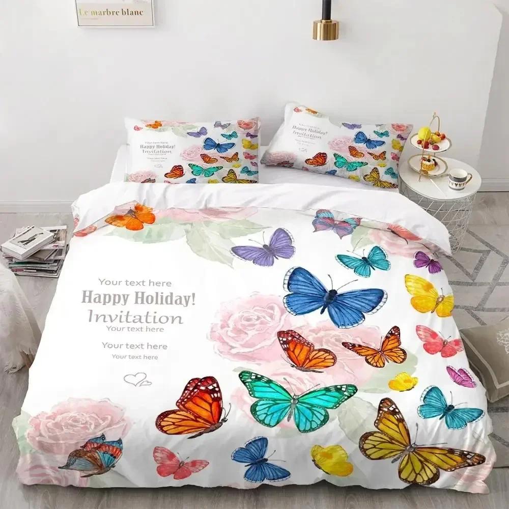 Комплект постельного белья с бабочками, комплект постельного белья с 3D-принтом в виде фиолетовой бабочки и цветочным принтом, тема фэнтези, одеяло размера «king size» для девочки