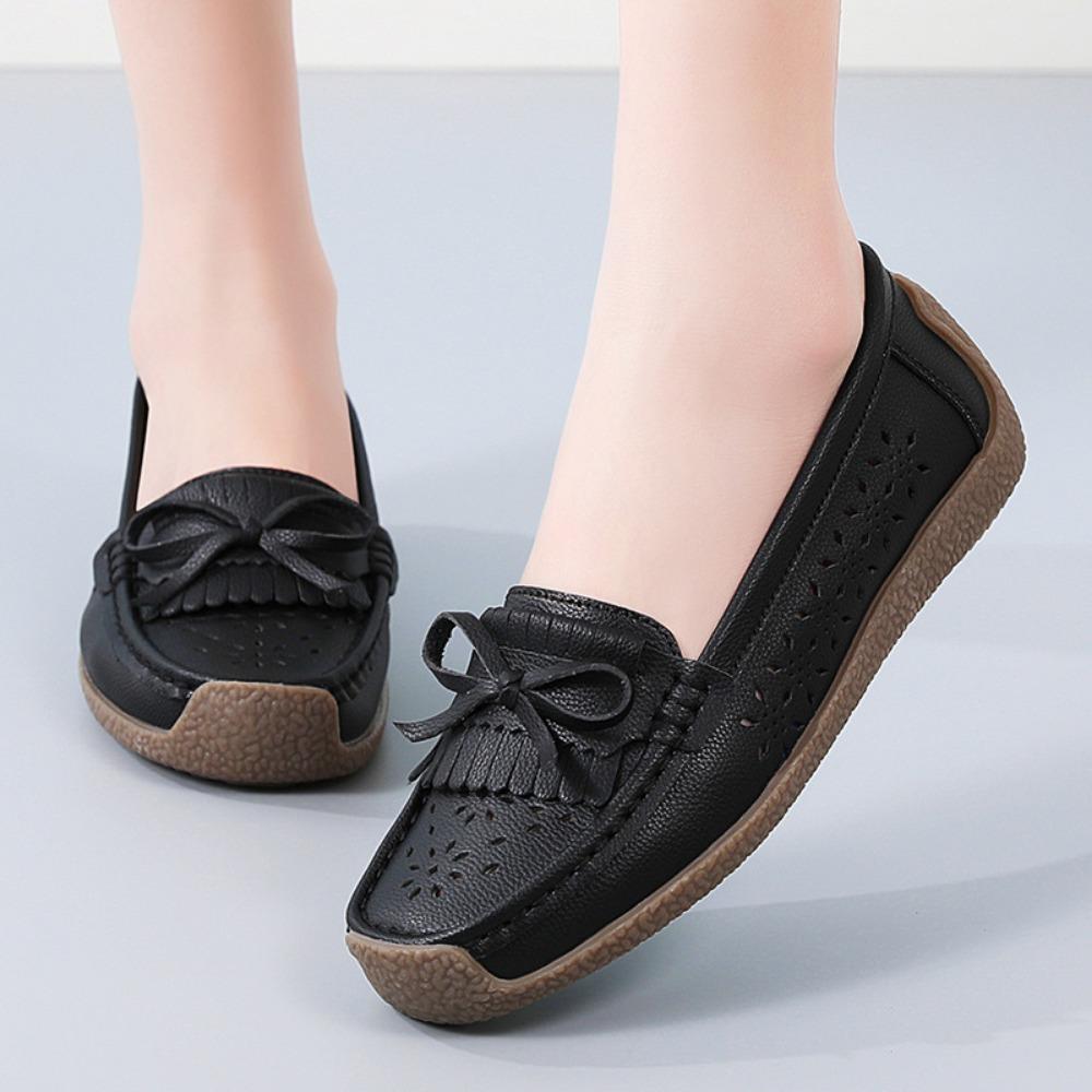 Spring Summer Shoes for Women Genuine Leather Casual Slip On Shoes Ladies Flats Shoes Plus Size