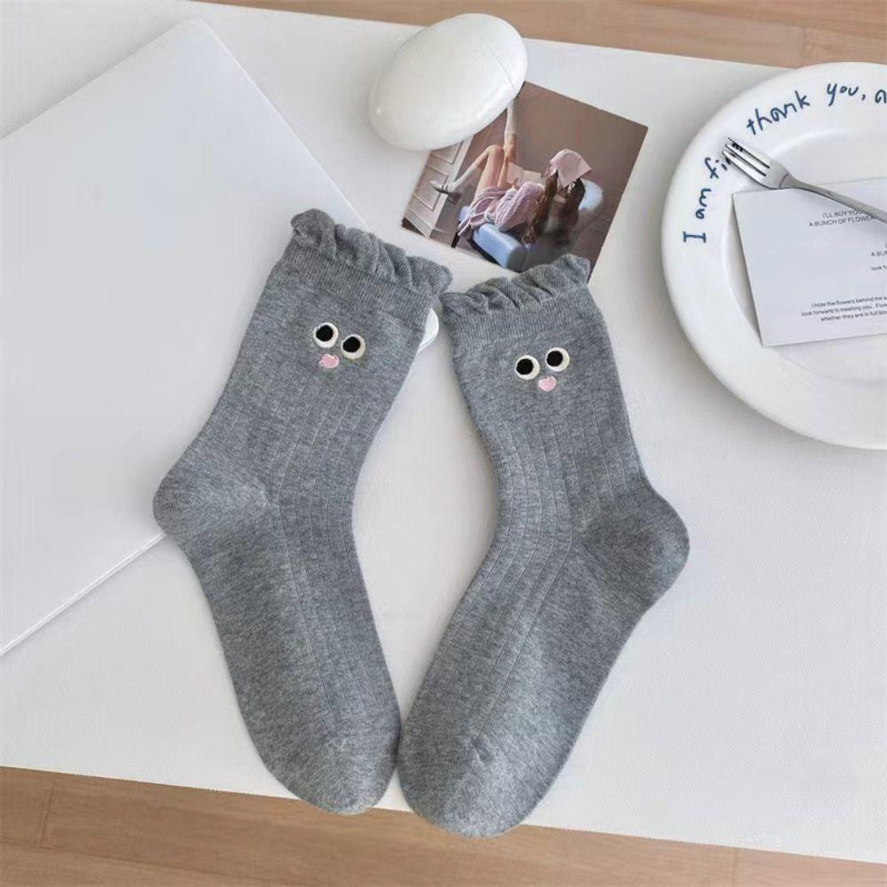 4 пары носков средней длины с рисунком из мультфильма, осенние носки Y2K, кавайные носки с оборками для женщин