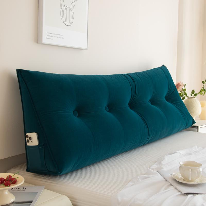 Removable & Washable Leather Velvet Triangle Headboard Cushion Pillow with Soft Lumbar Backrest for Sofa and Dormitory