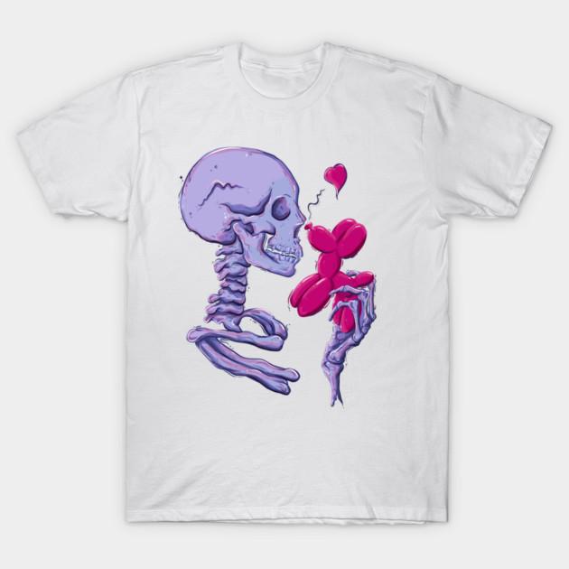 Asian Size Cotton Unisex Tshirt Print T-shirt Skeleton Balloon T-shirt No-Cut Print Regular Fit