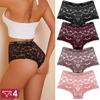 4Pcs Women Lace Floral Boyshorts Sexy Hollow Out Panties Low Waist FINETOO Briefs Female Stretch BoxerShort Lingerie Transparent