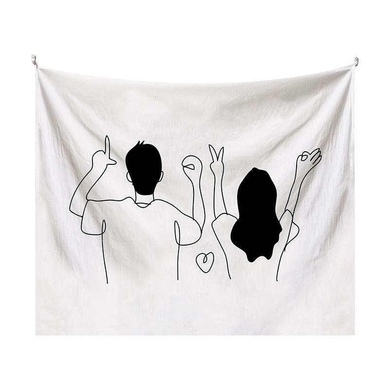 Абстракция пары Настенный гобелен Домашняя спальня Подвесная Декор общежития Фон Декор Белая Линейная графика Настенный гобелен