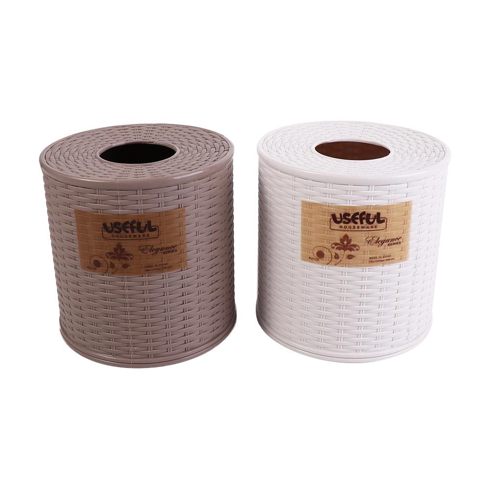 Beige/Dark Brown Simulation Rattan Tissue Storage Box Decorative Roll Paper Rack Container Kitchen