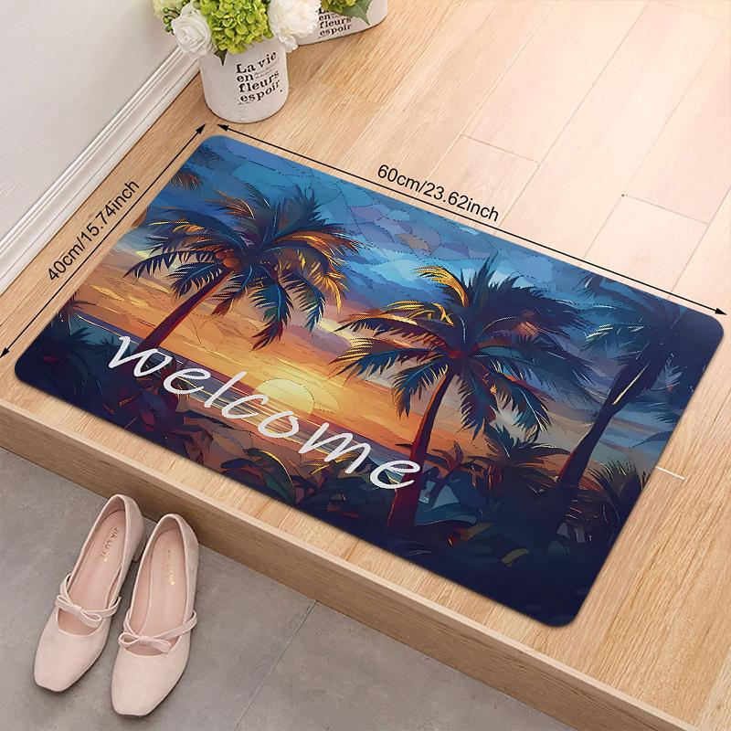 Sunset Scenery Monogrammed Decorative Area Rug, Warm-Toned Non-Slip Floor Mat for Entrance, Kitchen and Home Decor
