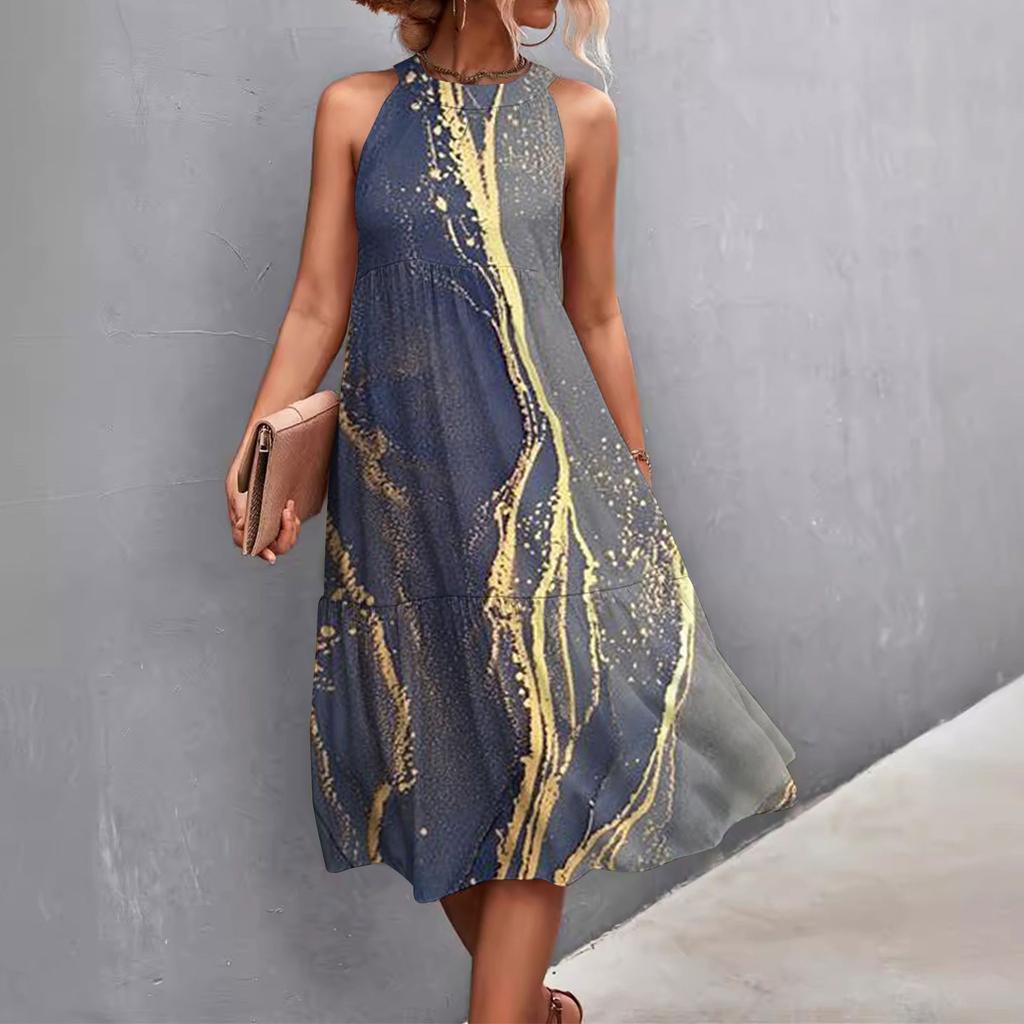 Женские летние свободные повседневные пляжные платья без рукавов с однотонным принтом и висячим вырезом