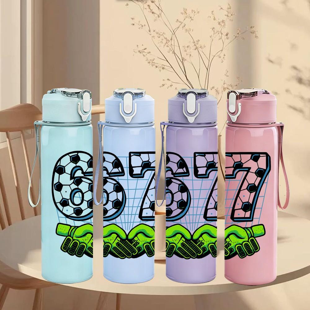 1PC Stone Style 67 Number Letter 750ml Color Plastic Sports Water Bottle Leakproof Flip Straw Lid Suitable for Sports Office Home Use