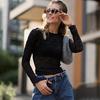 Fall Winter Women's New Fashion Crew Neck Sexy Sheer Long Sleeve Slim Fit Undershirt Top