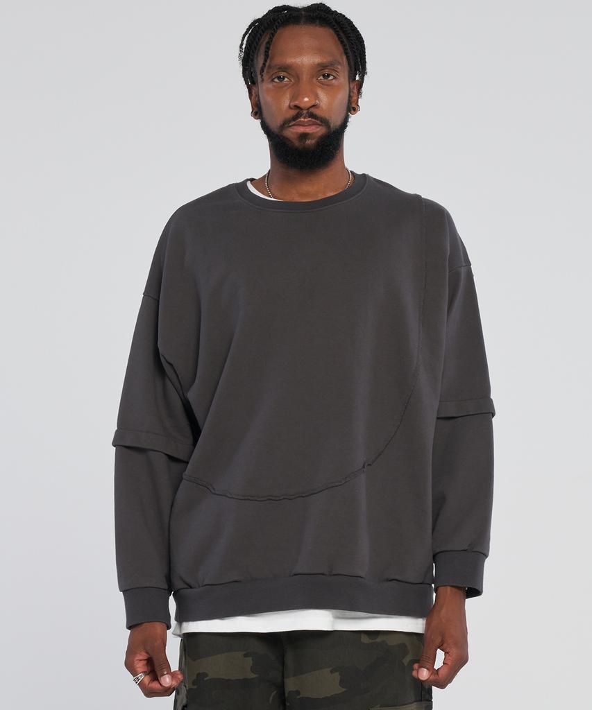 TENER Front Double Layered Sweatshirt_Charcoal