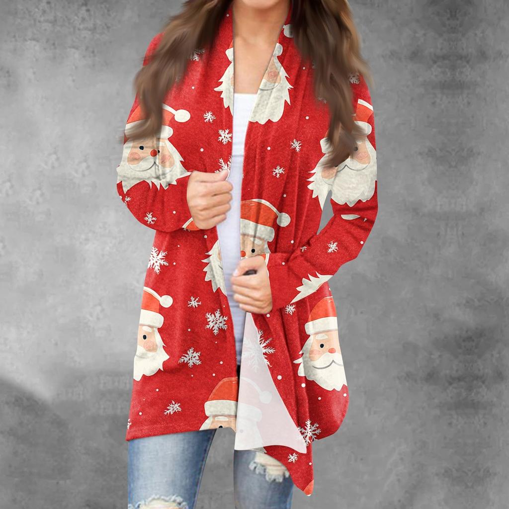 Женская модная рождественская куртка с принтом, повседневный кардиган с длинным рукавом, пальто