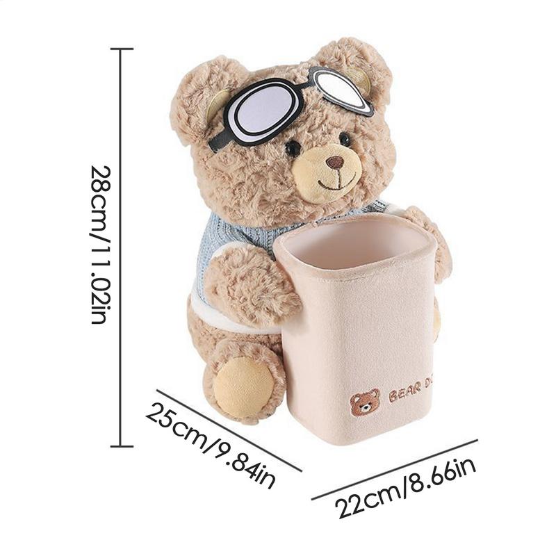 Car Tissue Box Holder Vehicle Plush Trash Can 2-in-1 Waterproof Plush Cartoon Bear Tissue Holder And Trash Can For Car Workplace