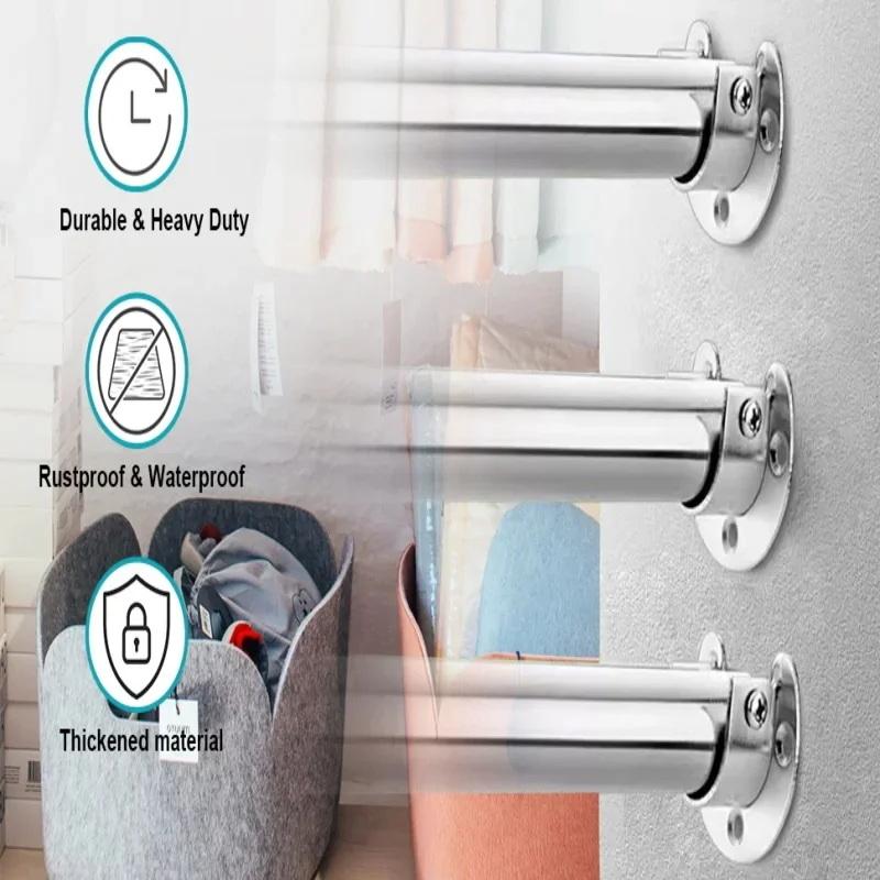 304 Stainless Steel Flange Seat 2PCS Wardrobe Hanger Rod Bracket Robust Fixing Hardware Holder for Closet Bar Support