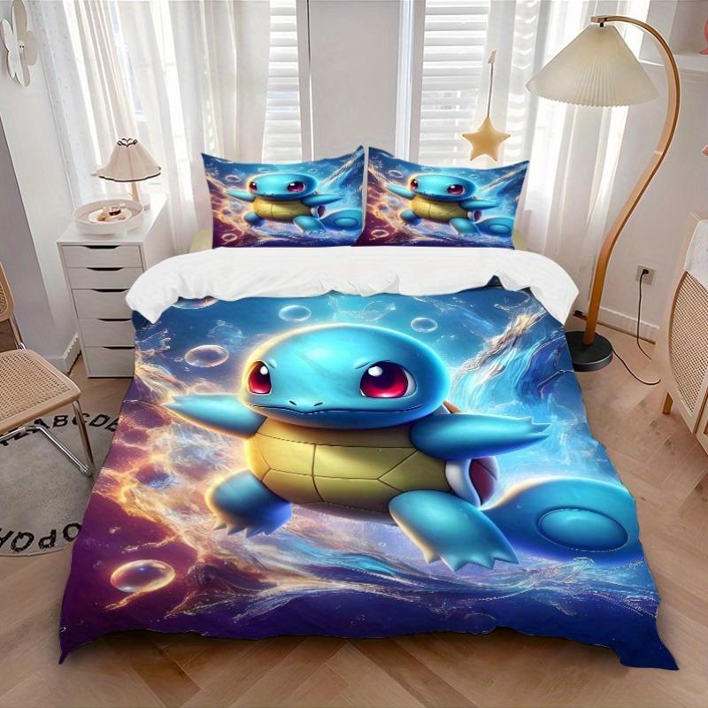 3pcs Squirtle Pokémon Quilt Set - Soft and Comfortable Bedroom, Guest Room and Dorm Decor Bedding Set 1 Quilt Cover + 2 Pillowcases.F085