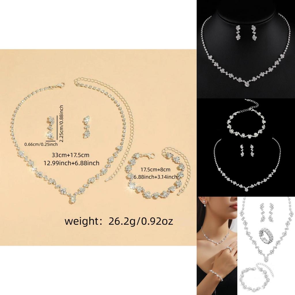 Water Drop Jewelry Set With Rhinestone Earrings Necklace And Bracelet For Bridal And Wedding