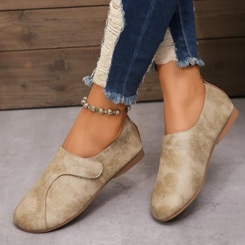 Женские кроссовки Ретро-обувь из кожи для женщин Удобные нескользящие дышащие кроссовки с круглым носком Женские кроссовки