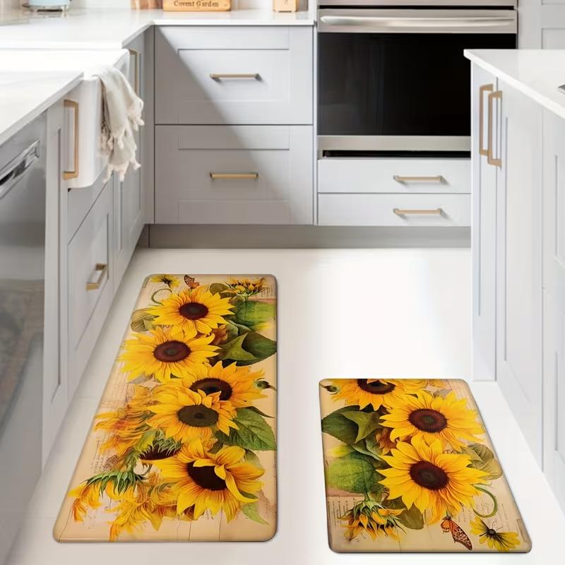 Sunflower Kitchen Bathroom Mat Non-Slip Machine Washable Runner Rug Decorative Home Office Laundry Room Floor Standing Pad